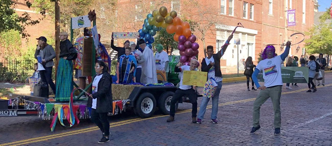 Homecoming Parade LGBT float and marchers